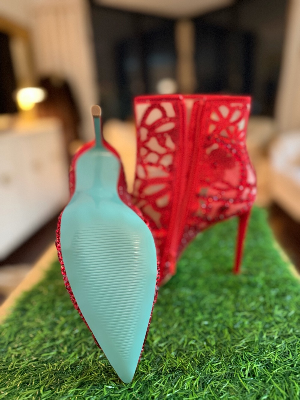 Betsey Johnson Red Glitter Cutout Ankle Booties